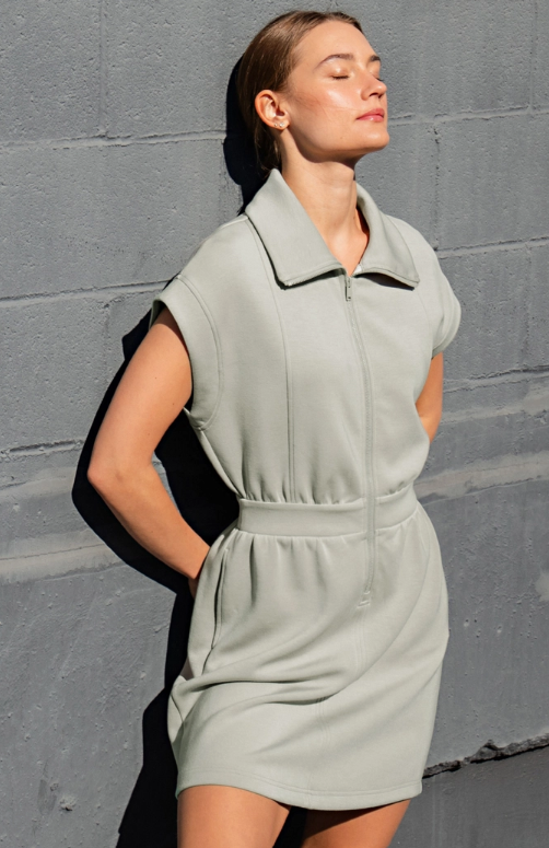 Sage Whisper Zip Dress