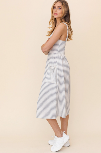 Striped Everyday Midi Dress with Pockets