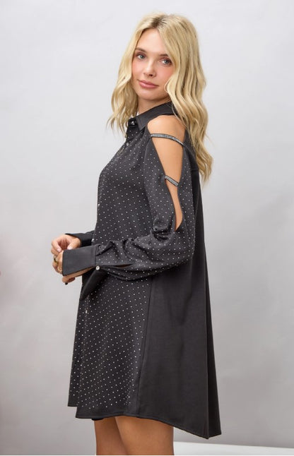 Midnight Sparkle Shoulder Shirt Dress