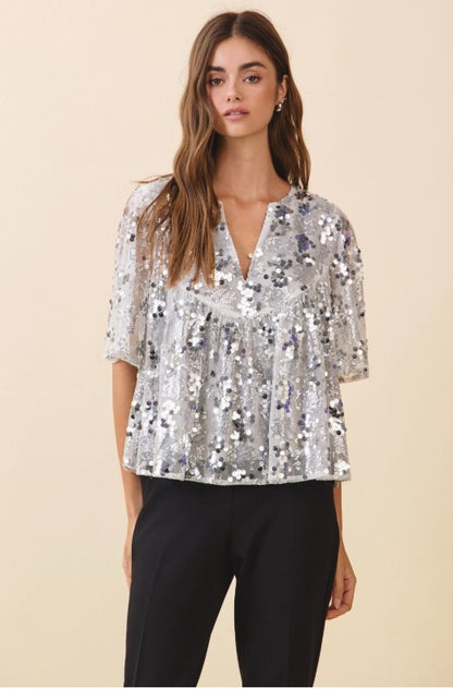 Silver Soirée Sequin Top