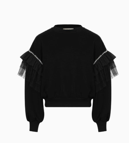 Midnight Tulle & Rhinestone Ruffle Sweatshirt