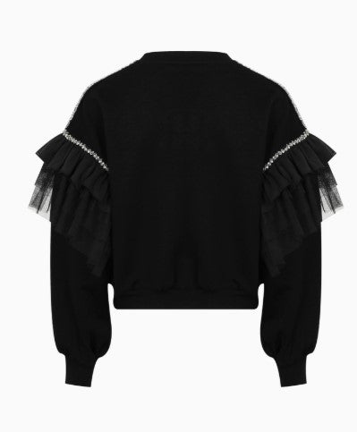 Midnight Tulle & Rhinestone Ruffle Sweatshirt