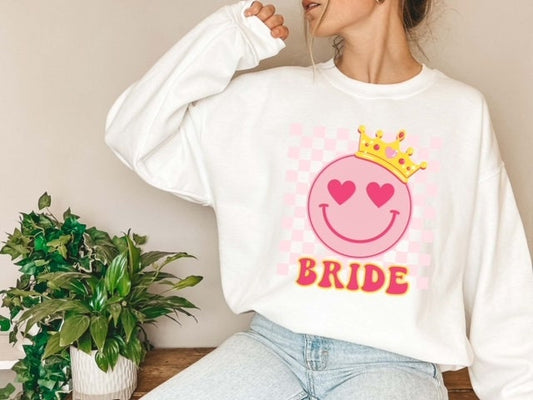 Retro Bride Smiley Face Crewneck Sweatshirt